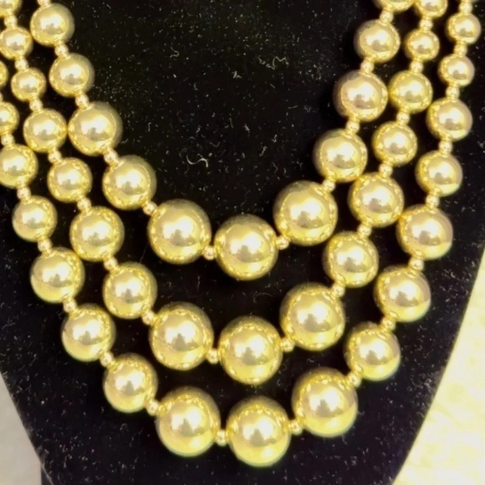 Three Strand Gold Beaded Necklace - Picture 3 of 6